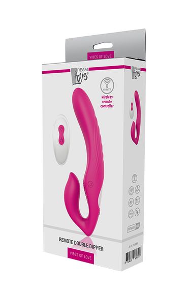 Безремневий страпон VIBES of LOVE REMOTE DOUBLE DIPPER, Рожевий | Зображення 1