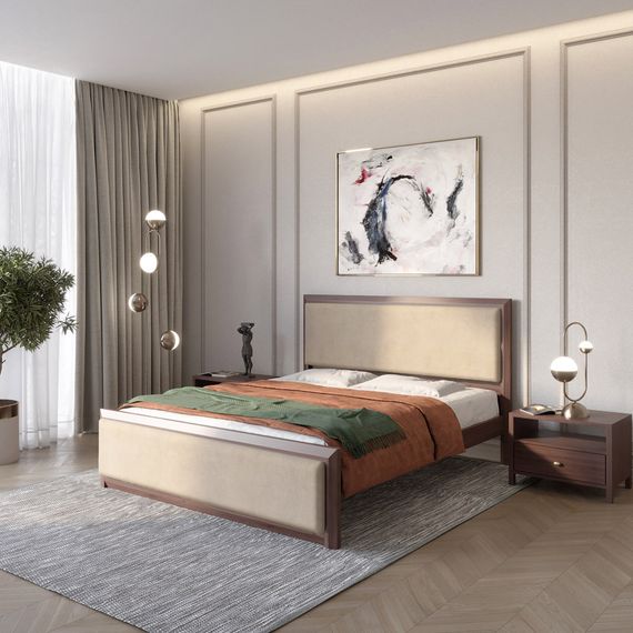 Двоспальне дерев&#039;яне ліжко Mebigrand Барселона Б4 Горіх темний/Аляска 23 (Бежевий) 160х200 см (MBG-12873)