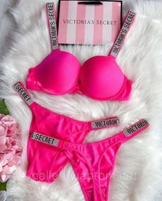 Комплект Трійка - Топ+Танга+Стрінги Victoria's Secret зі стразами, Жіночий купальник Вікторія Сікрет