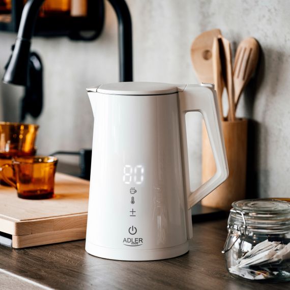 Електрочайник Adler AD 1345 білий, 1,7 л, 2200 Вт, з регулюванням температури та подвійними стінками | Зображення 6
