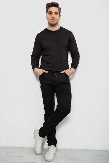 Джинсы мужские на резинке утепленные, цвет черный, 244R664-5 | Зображення 1