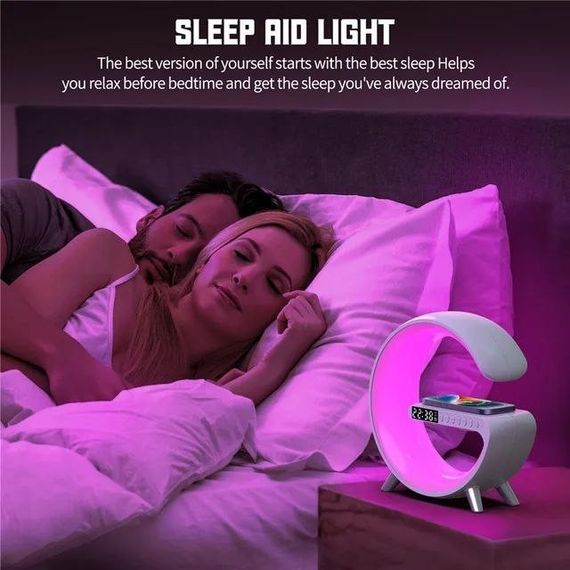 Настільна лампа з будильником G-Smart Light Sound Machine Бездротова зарядка 15W та Bluetooth колонка Black | Зображення 3