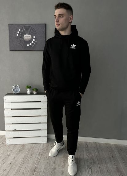 Демісезонний спортивний костюм Adidas чорний худі + чорні штани (двонитка) RD120/RD126 | Зображення 2