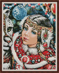 Алмазна мозаїка "Девушка и леопард"   66*83 cm