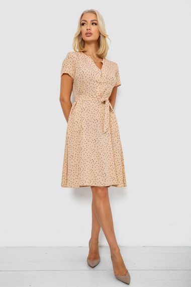 Платье софт с принтом в горох, цвет бежевый, 230R0032-3 | Зображення 1
