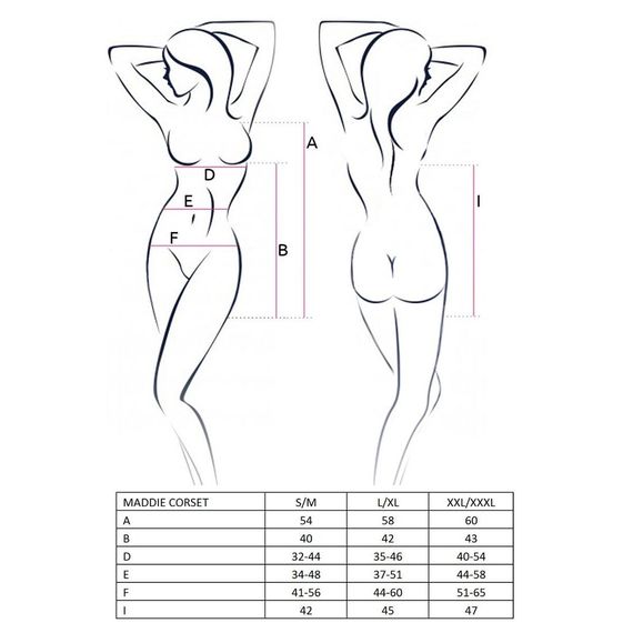 Корсет-сорочка с пажами Passion MADDIE CORSET L/XL, black, трусики | Зображення 2