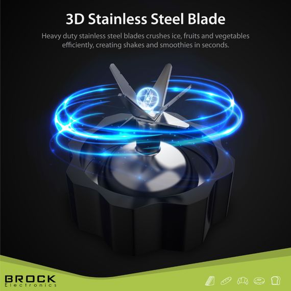Блендер BROCK BL 1502 SS стаціонарний 500Вт/ скляна чаша 1,5л/ PULSE/ 2 швидк./дроблення льоду/метал | Зображення 6