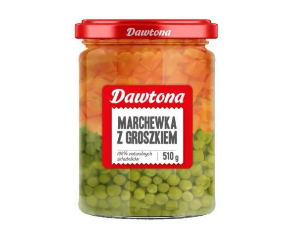 Микс овощей (горошек, морква) консервированные  Dawtona 510г стекло, Польша, салат микс, смесь овощей