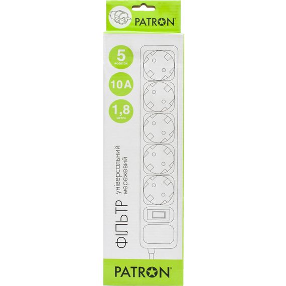 Мережевий фільтр живлення Patron 1.8m (SP-1052W), 5 розеток White (EXT-PN-SP-1052W) | Зображення 1