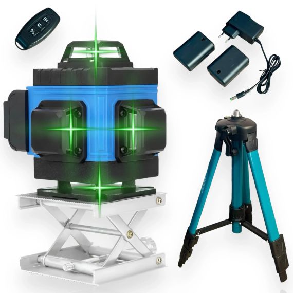 Лазерний 4D рівень акумуляторний -2 АКБ, 16 ліній, пульт дистанційного керування, цифровий дисплей, штатив, повний набір для встановлення, пластиковий кейс | Зображення 2