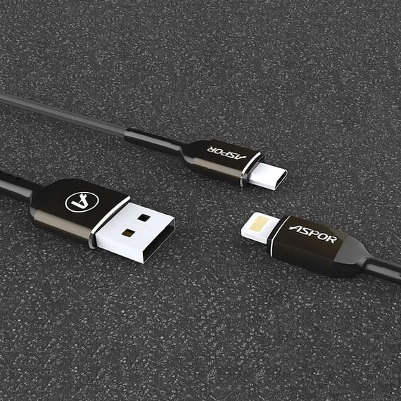 Кабель Aspor A122 USB – Lightning 2.1A/1.2м- черный | Зображення 1