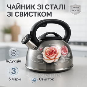 Чайник для плити з гучним свистком Edenberg EB-12610 3л, Чайник зі свистком нержавіюча сталь OU-72