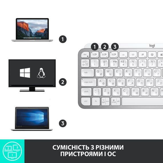 Клавіатура Logitech MX Keys Mini Minimalist Wireless US Pale Grey (920-010499) | Зображення 6