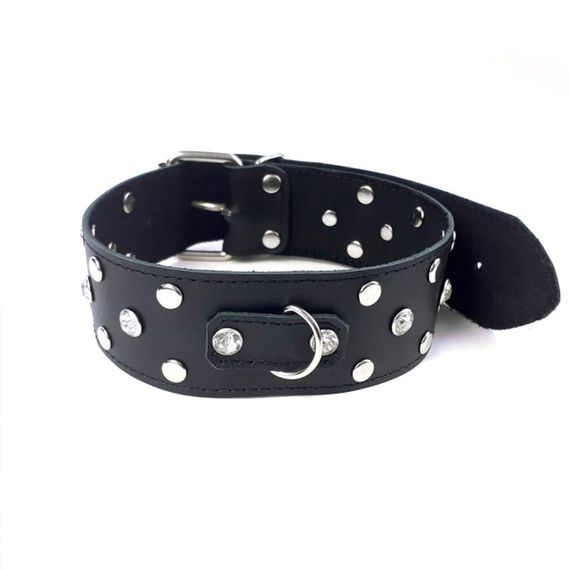 Ошейник из натуральной кожи с заклепками и стразами Art of Sex - Jenna Collar, Черный sexstyle | Зображення 1
