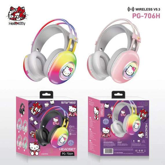 Навушники Bluetooth накладні з RGB підсвічуванням та Hello Kitty PG-706H | Зображення 1