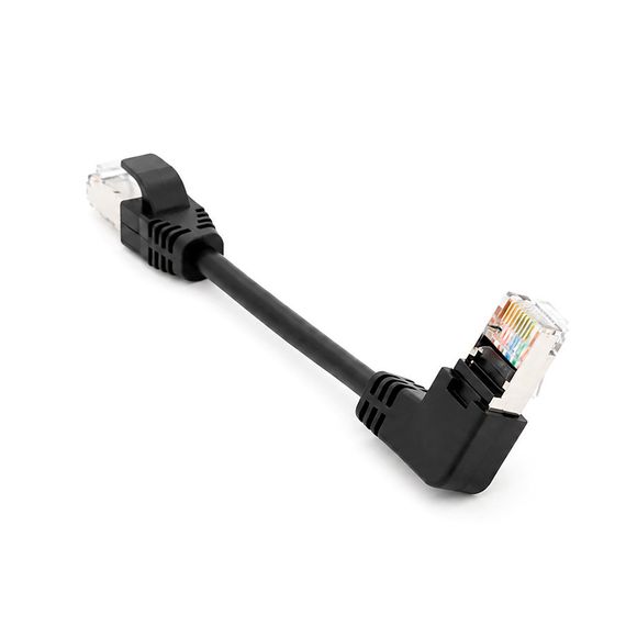 Патч-корд литий FTP, RJ45(прямий/кутовий), екранований, FTP5e 0.125m, patch D=4.9mm AWG28 1x90° CU, чорний, Q200 | Зображення 2