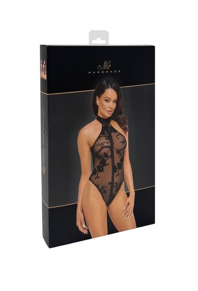Боди Noir Handmade F314 Ego flocked mesh halter bodysuit Черное 3XL | Зображення 6