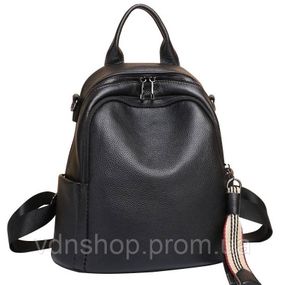 Кожаный женский рюкзак городской 30х24х13, матовая сумка на плече, черная