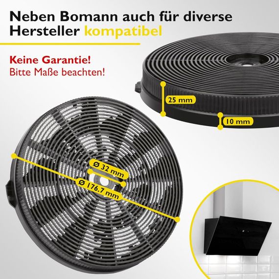 Набор угольных фильтров Bomann KF 574 для вытяжек DU 7604 G, DU 7606 G, DU 7606.1 G, 2 шт. | Зображення 4