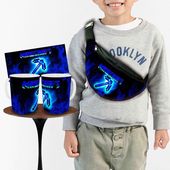 Набор: детская сумка-бананка+кружка Майнкрафт Кирка "Minecraft" 32х15см,бананка для мальчика через плечо (00932)