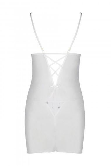 Соблазнительная сорочка с вырезами на груди и трусики с вырезом Passion LOVELIA CHEMISE L/XL Белый | Зображення 5