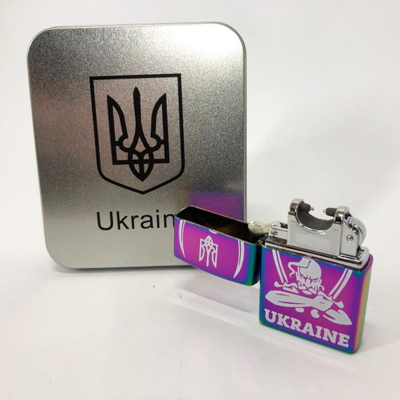 Дугова електроімпульсна запальничка USB Україна (металева коробка) HL-449. VF-976 Колір: хамелеон | Зображення 4
