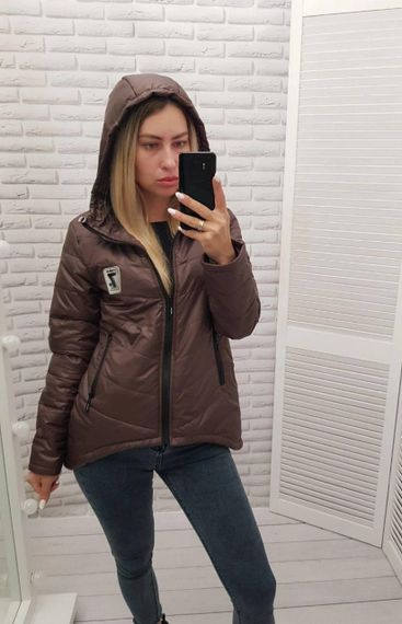 Жіноча демісезонна куртка з емблемою, арт.210/7, шоколад