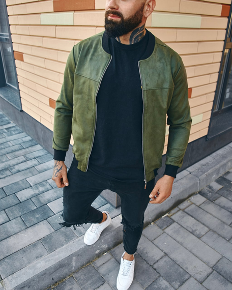 Бомбер замшевый хаки S M | Зображення 1