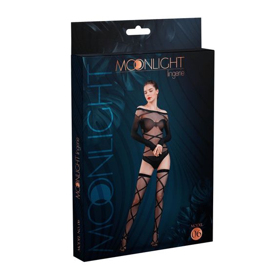 Комплект: боди и чулки Moonlight Model 06 длинные рукава, рисунок в виде лифа, Черный, One Size, ONE SIZE | Зображення 3