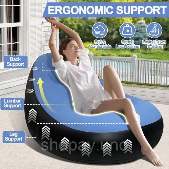 Надувной диван с пуфом Air Sofa / Надувное велюровое кресло с пуфиком+насос Голубой | Зображення 2