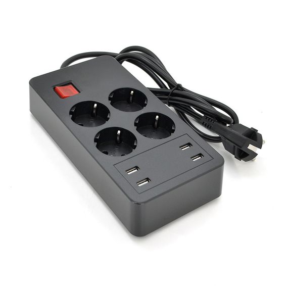 Мережевий фільтр на 4 розетки + 4 USB виходи 5V-2.4A