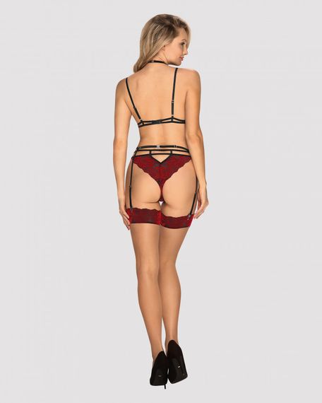 Панчохи під пояс із оксамитовою коронкою Obsessive Sugestina L/XL Natural/red sexstyle | Зображення 7