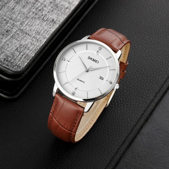 Чоловічий годинник Skmei 1801LSIBN Silver-White Brown Leather | Зображення 3