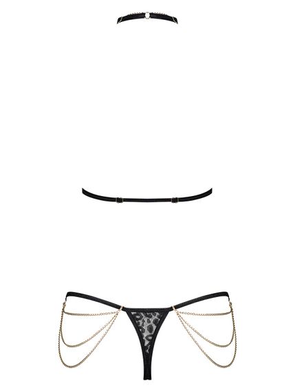Комплект із ланцюжками Obsessive Pantheria 2-pcs set black L/XL, бюстгальтер, трусики | Зображення 3