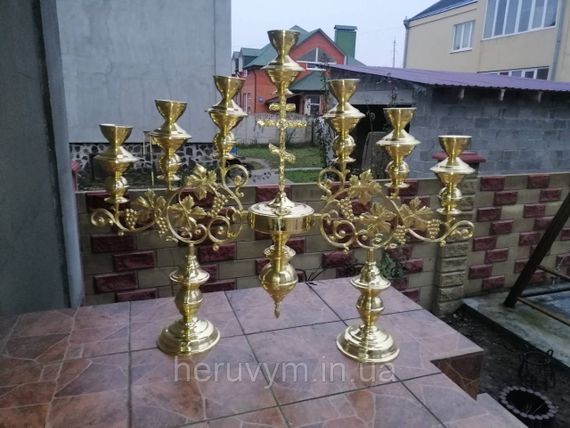 Семісвічник напрестольний з гілками "Виноградна лоза" та хрестиком | Зображення 2
