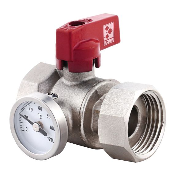 Кран ГГМ з накидною гайкою з термометром Koer KR.1034 - 1" прямий (KR2892) | Зображення 2