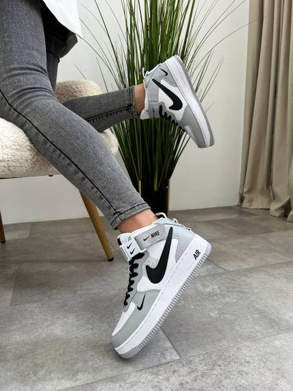 Женские кроссовки N-ike Air Force Mid Utility White Gray | Зображення 7