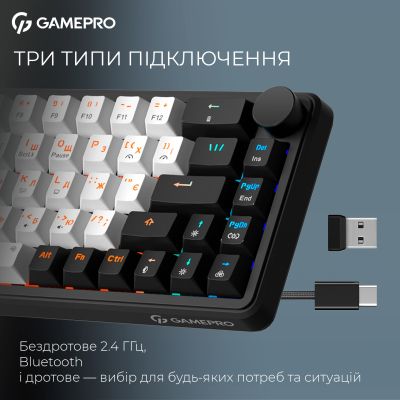 Клавиатура GamePro Asgard Valhalla MK210B Pro 65 RGB Wireless/Bluetooth/USB Black (MK210B Pro) | Зображення 9