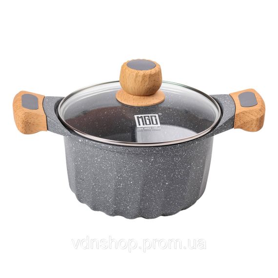 Алюмінієва каструля об'ємом 3 літри з кришкою Ø 20 см. Мармур з антипригарним покриттям MGC сірий HP-4-432G