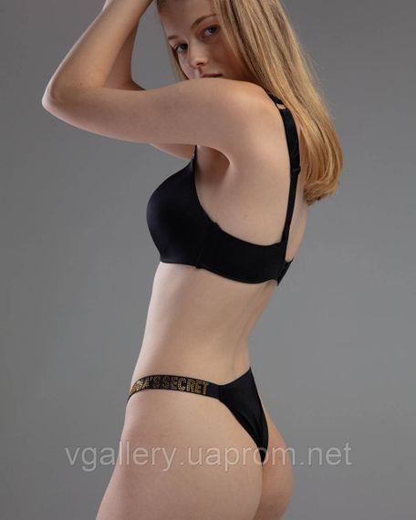 Комплект женского бесшовного белья Victoria`s Secret GOLD с золотыми стразами Черный цвет - 85B | Зображення 2