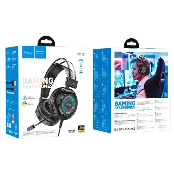 Ігрові навушники з мікрофоном Hoco W110 Resource gaming (гарнітура, ігрові, AUX 3,5mm + USB) Чорний | Зображення 4