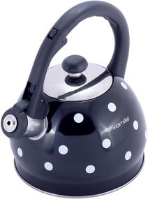 Чайник Kamille Polka Dot Kettle 2л з нержавіючої сталі зі свистком, в горошок, чорний