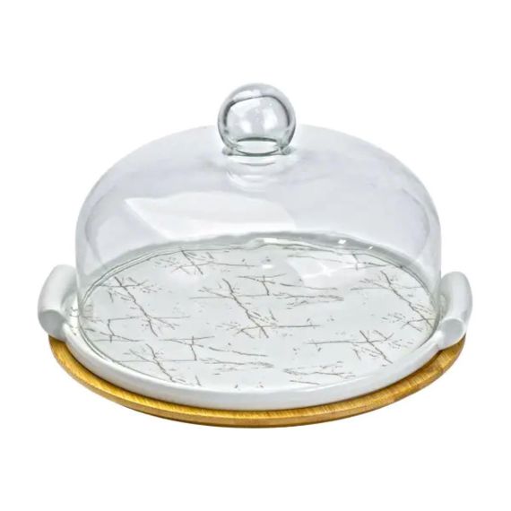 Тортовница фарфоровая со стеклянной крышкой 29 см HP1204 | Зображення 1