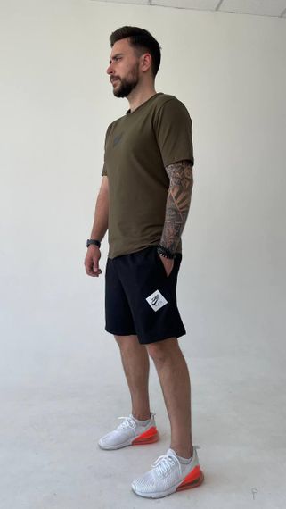 Мужской летний костюм двойка с шортами, размер 50, цвет черный с хаки | Зображення 1