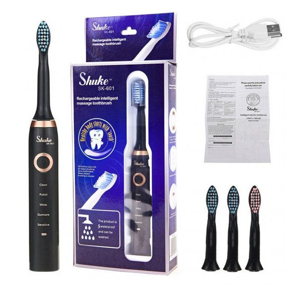 Електрощітка зубна Shuke SK-601 чорна | Зубна щітка на батарейках Зубна щітка GZ-448 електрична кругла | Зображення 3