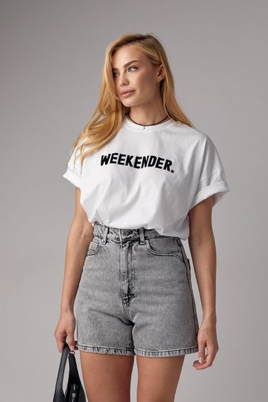 Трикотажная футболка с надписью Weekender - белый с черным цвет, M (есть размеры) | Зображення 5