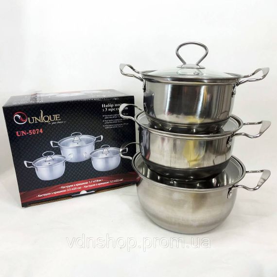 Каструлі з кришками UNIQUE UN-5074, Каструля з нержавіючої сталі, Набір каструль вищої якості TN-80 | Зображення 9