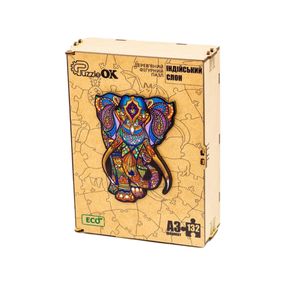 Фигурный деревянный пазл A3 "Индийский слон" PuzA3-03121, 132 детали