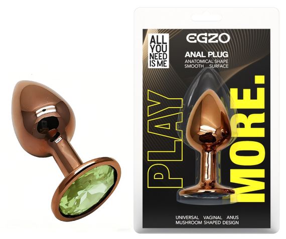 Анальна пробка з кристалом EGZO - Dark Gold Round Plug Green, size S sexstyle