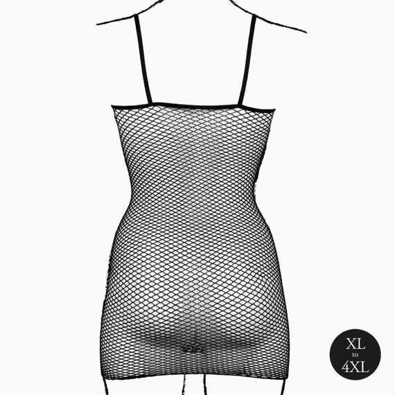 Женское короткое платье с сетчатой структурой и тонкими бретелями Le Désir Short Fishnet Dress, черное Sex Aura | Зображення 2